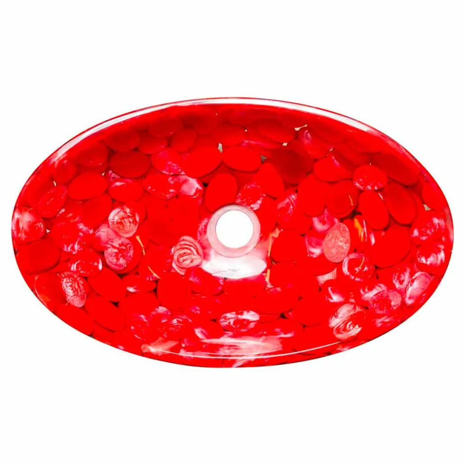 Modern countertop sink in red resin handmade, Buscate Viadurini