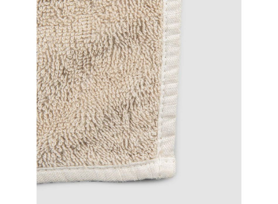 Bath Towel for Guests in Terry with Mixed Linen Border 6 Pieces - Comb
