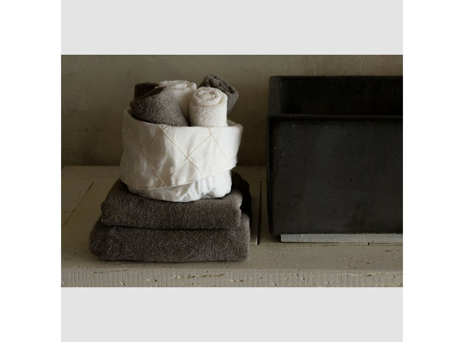 Bathroom Washcloths for Guests in Sponge with Linen Blend Border 6 Pieces - Comb Viadurini