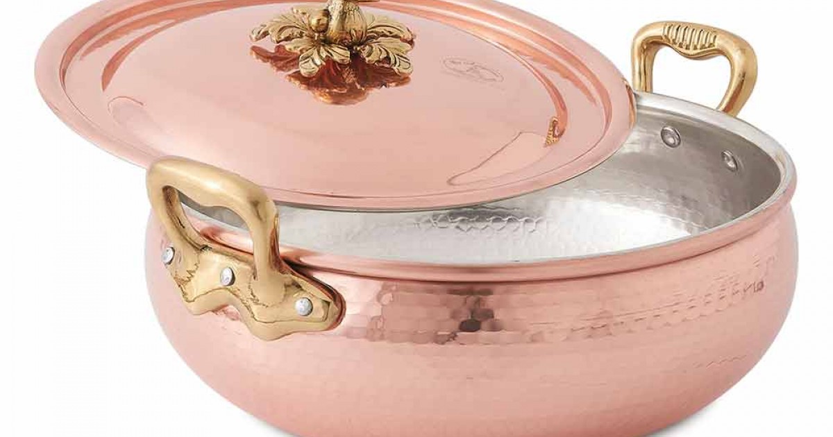 Round Vegetable Pot with Lid in Tinned Copper Handmade in Italy