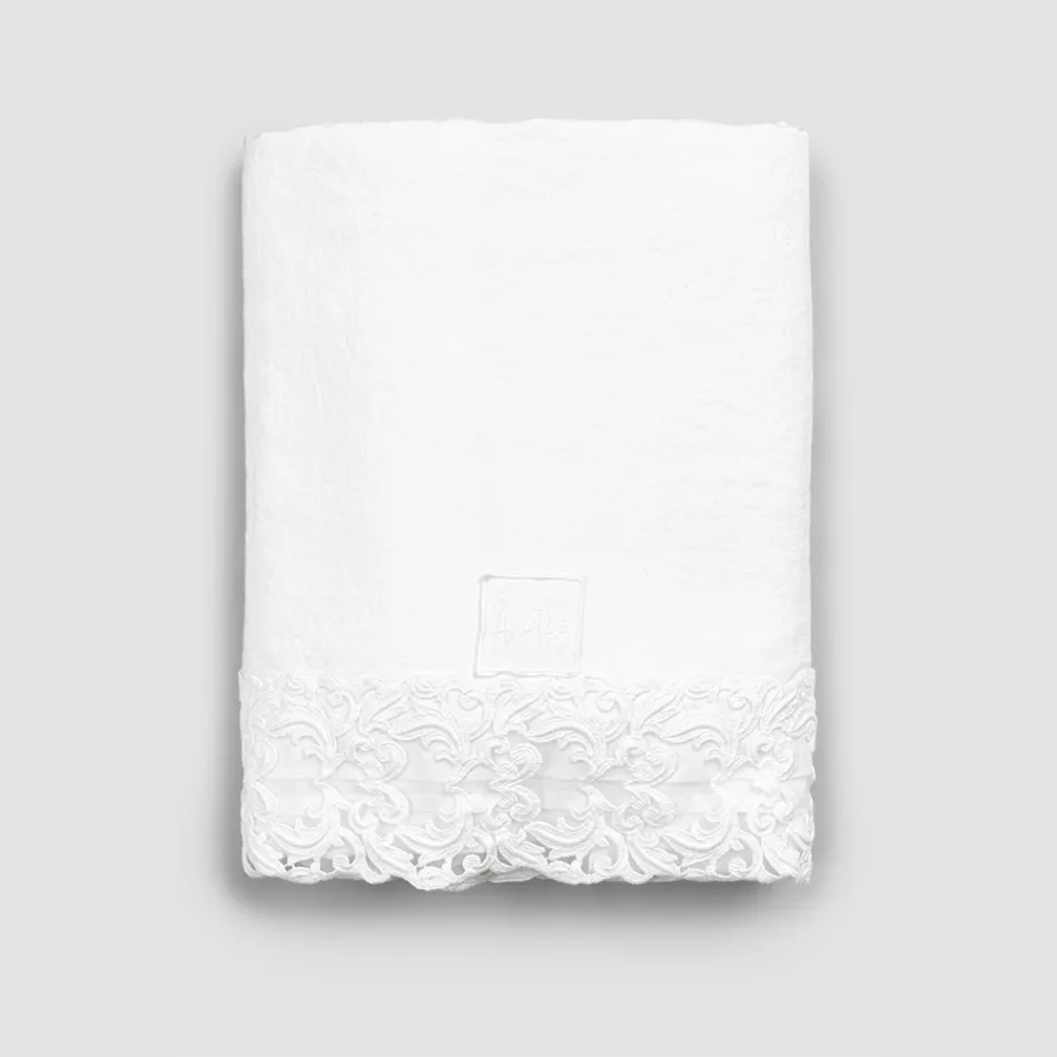 High Quality White Linen Sheet with Lace for Double Bed - Fiumana Viadurini