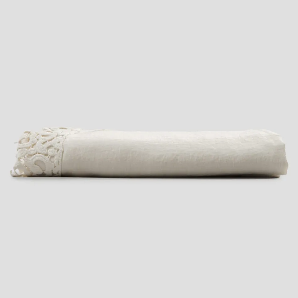 Double Bed Sheet in Linen with Poema Lace, 3 Finishes - Dulcis Viadurini