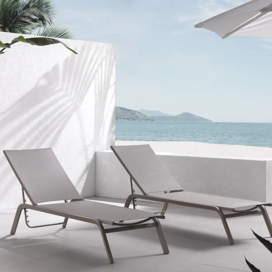 Garden Sunbeds in Painted Aluminum and Textilene, 2 Pieces - Bunny Viadurini