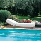 Low Outdoor Sunlounger in Teak and WaProLace Made in Italy with Cushion - Oracle Viadurini