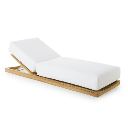 Low Outdoor Sunlounger in Teak and WaProLace Made in Italy with Cushion - Oracle Viadurini