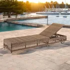 Outdoor Sunbed with Wheels in Hand Woven Polyrattan - Gigi Viadurini
