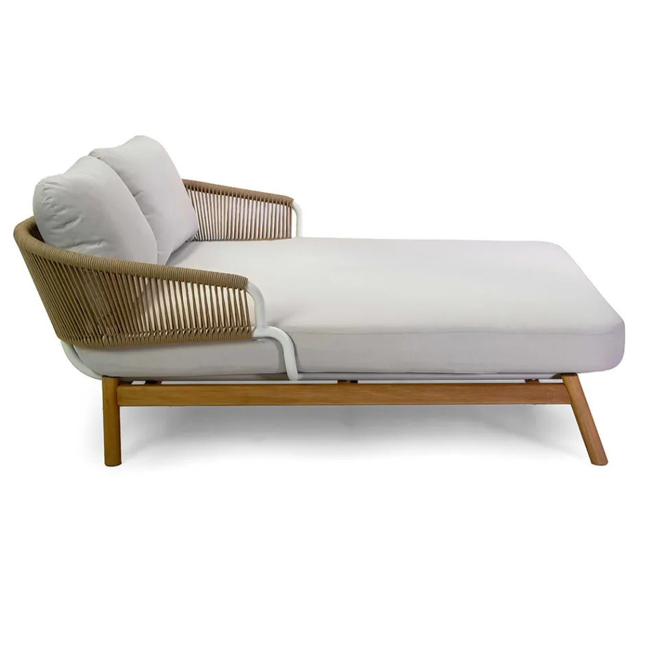 Outdoor Lounger with Teak Frame, Ropes and Cushions - Tent Viadurini