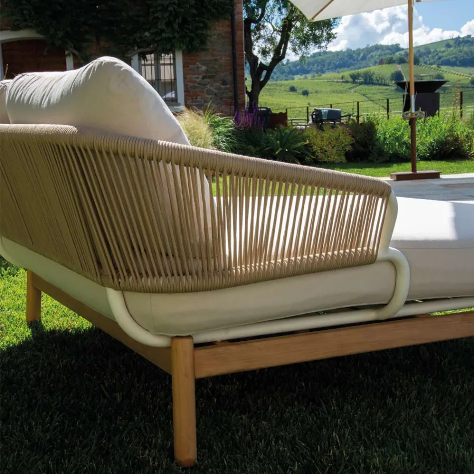 Outdoor Lounger with Teak Frame, Ropes and Cushions - Tent Viadurini