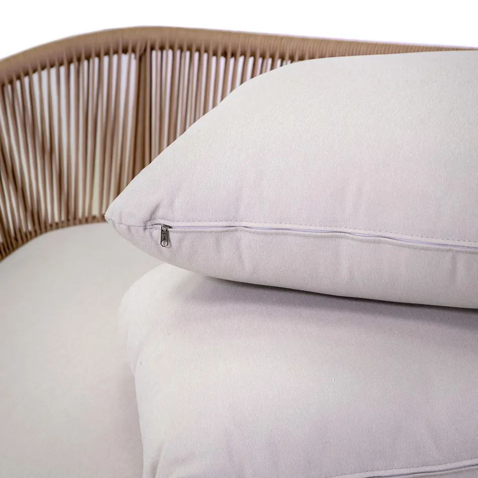 Outdoor Lounger with Teak Frame, Ropes and Cushions - Tent Viadurini