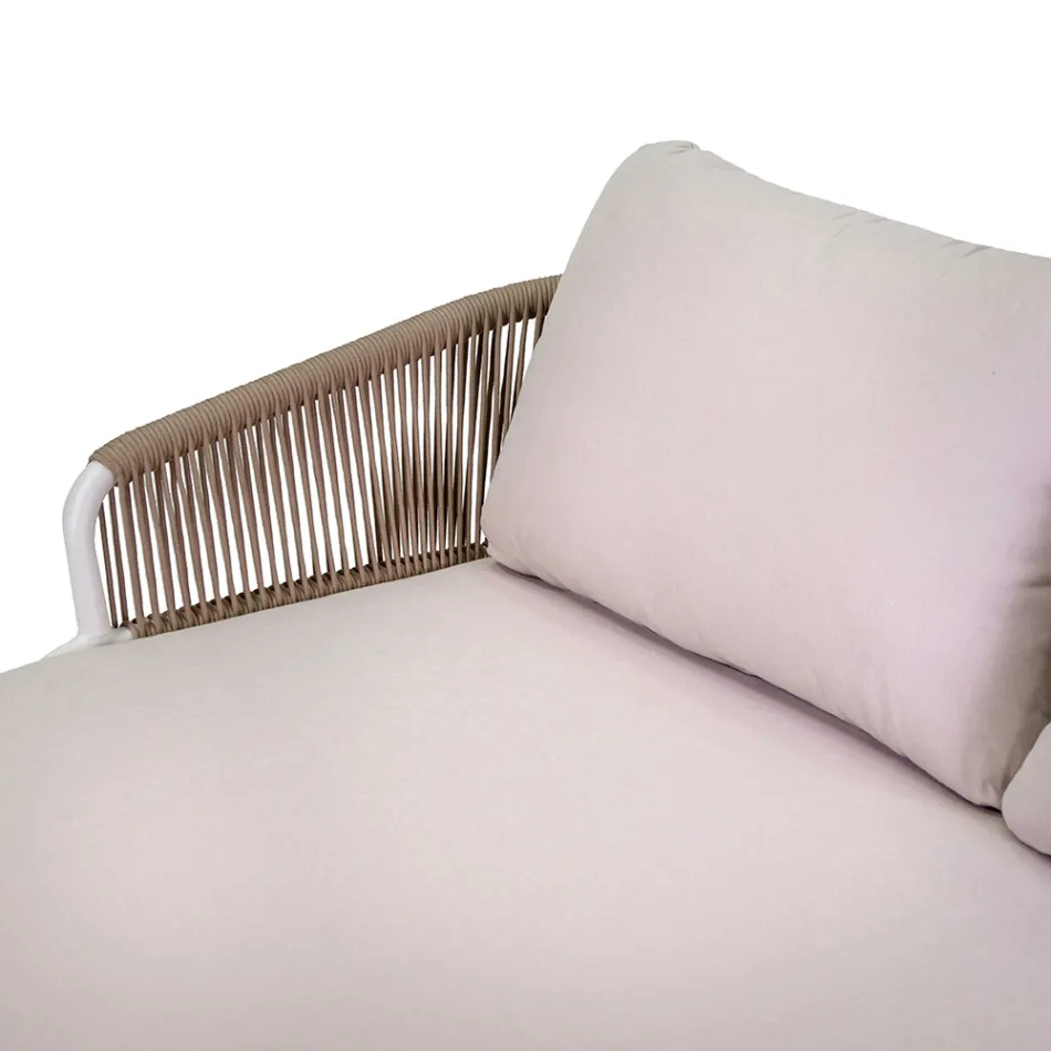 Outdoor Lounger with Teak Frame, Ropes and Cushions - Tent Viadurini