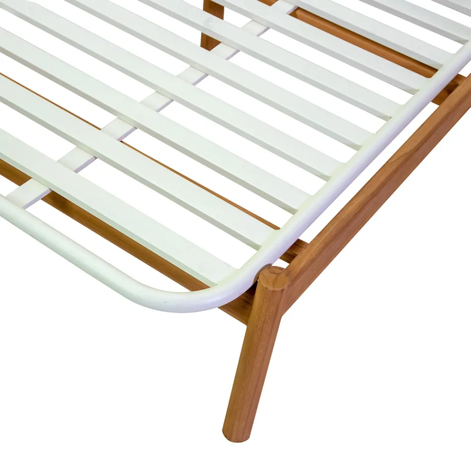 Outdoor Lounger with Teak Frame, Ropes and Cushions - Tent Viadurini