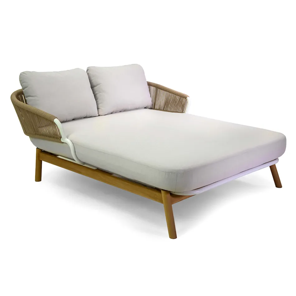 Outdoor Lounger with Teak Frame, Ropes and Cushions - Tent Viadurini