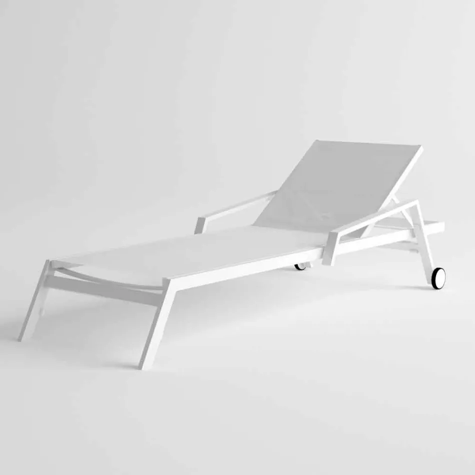 Outdoor Sunbed in Aluminum with Wheels and Armrests Modern Design - Carmine Viadurini