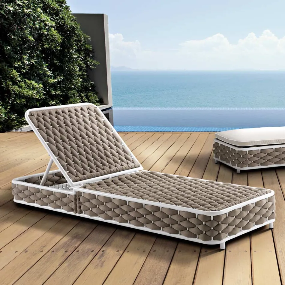 Outdoor Sunbed in Aluminum and Woven Fabric with Wheels - Reda Viadurini