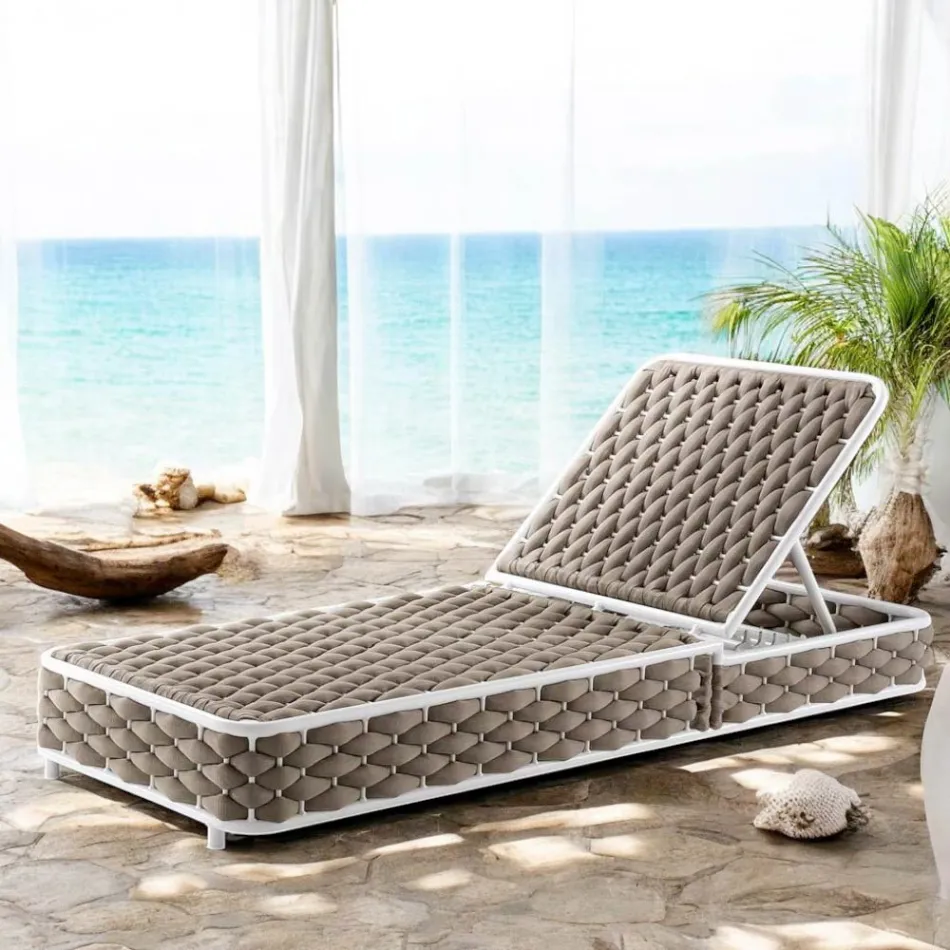 Outdoor Sunbed in Aluminum and Woven Fabric with Wheels - Reda Viadurini