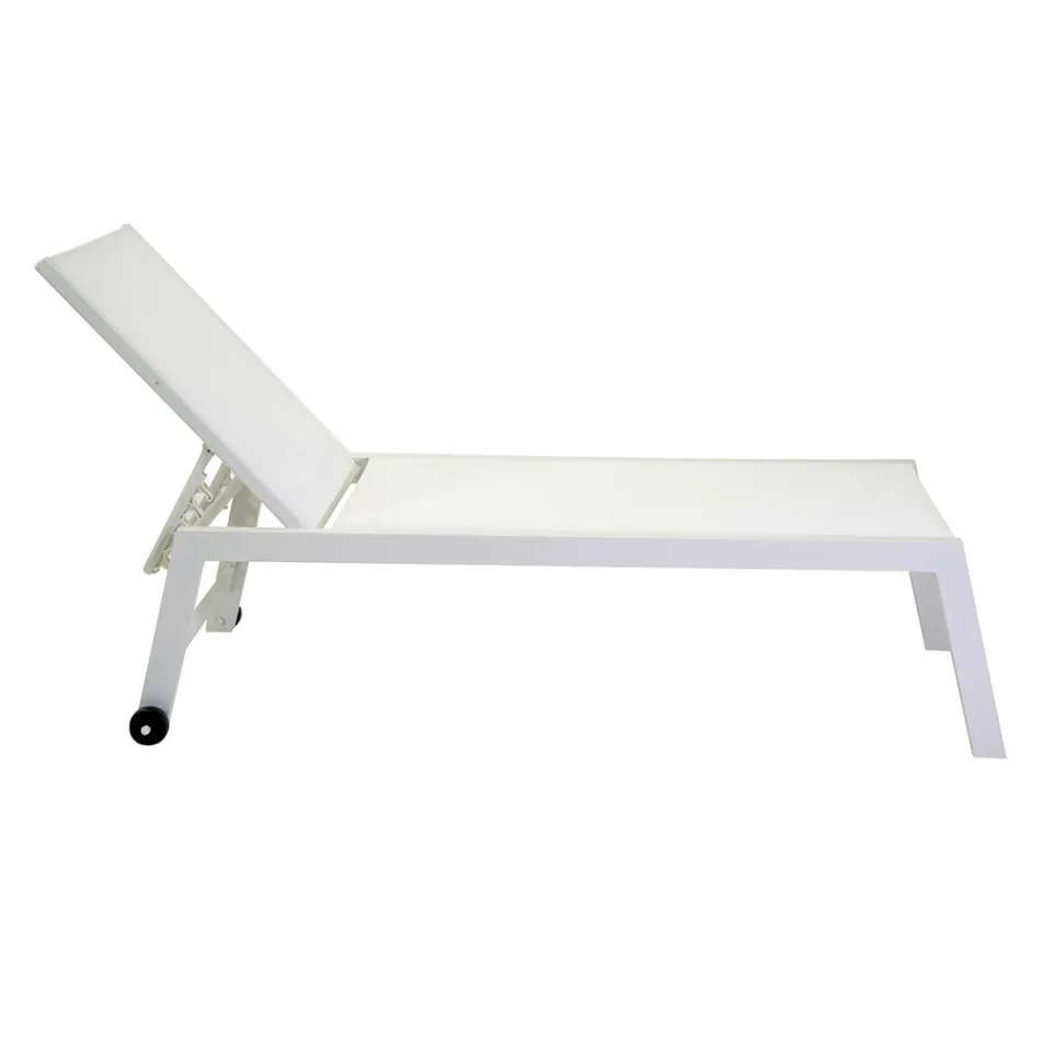 Outdoor Lounger Made of Aluminum and Textilene with 2 Wheels - Costume Viadurini