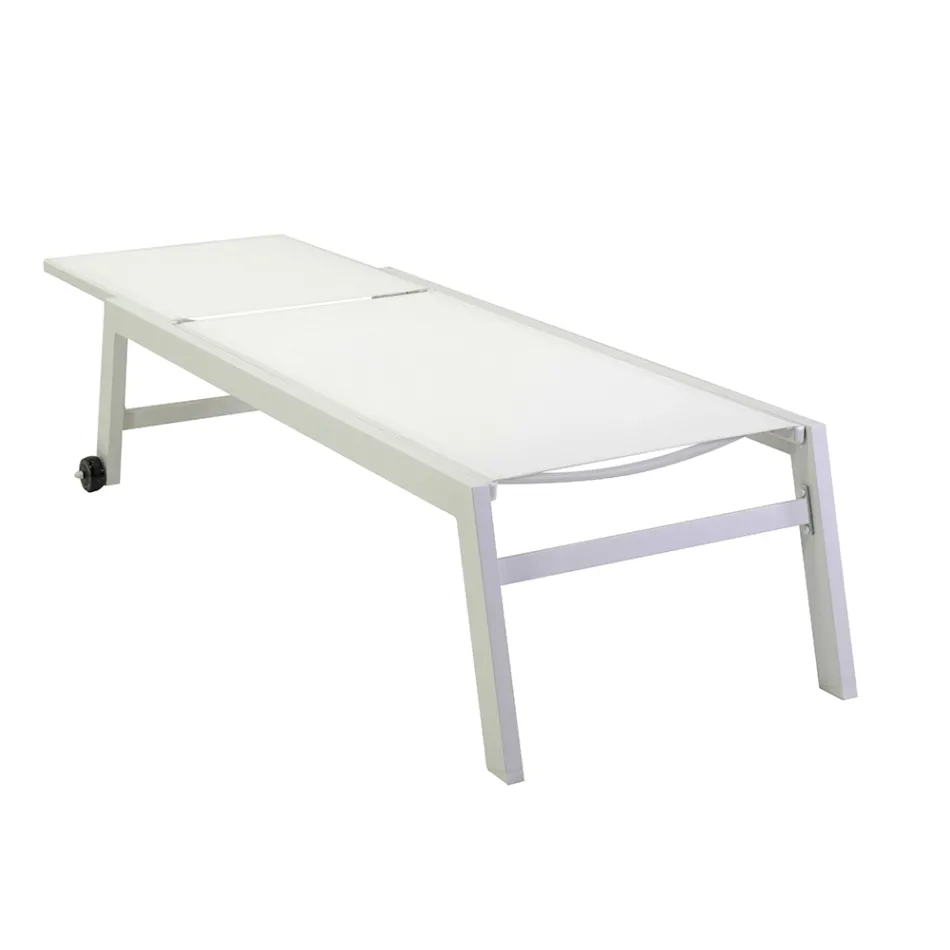Outdoor Lounger Made of Aluminum and Textilene with 2 Wheels - Costume Viadurini