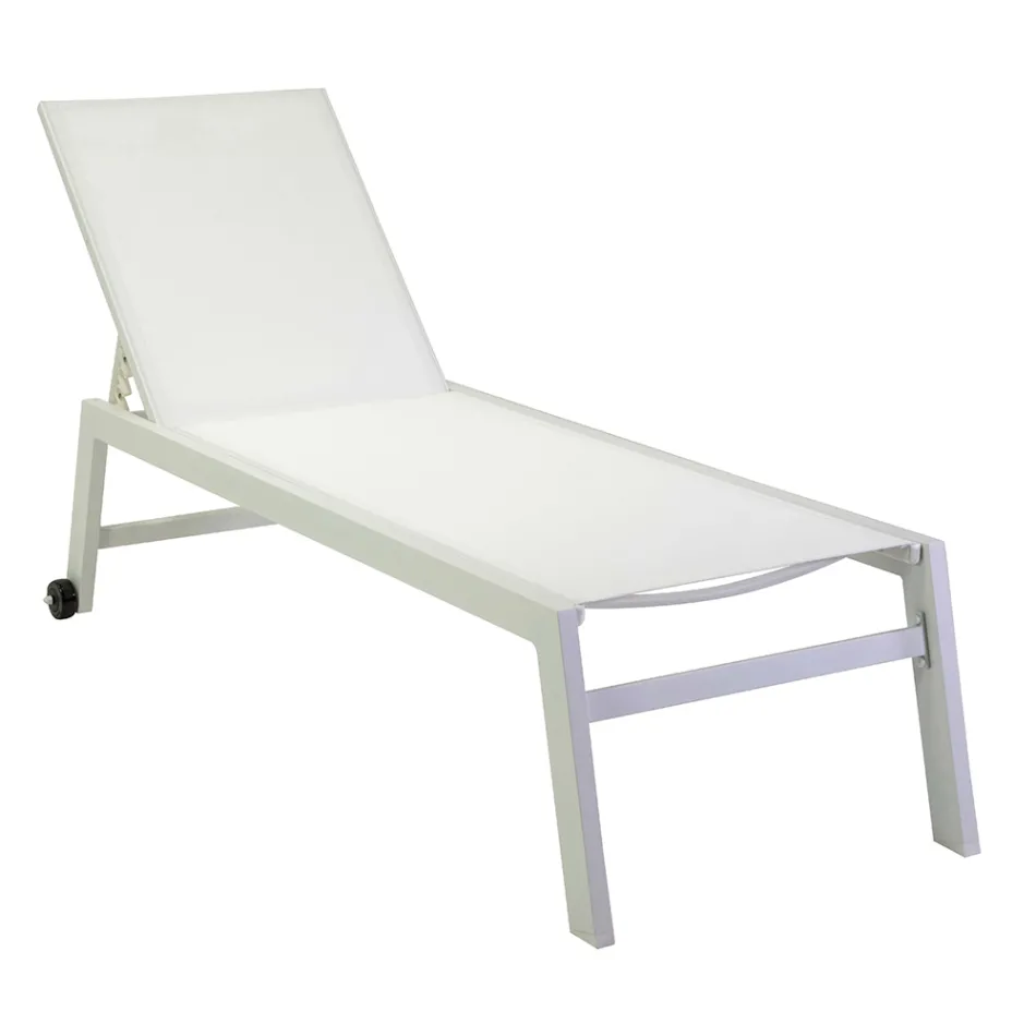Outdoor Lounger Made of Aluminum and Textilene with 2 Wheels - Costume Viadurini