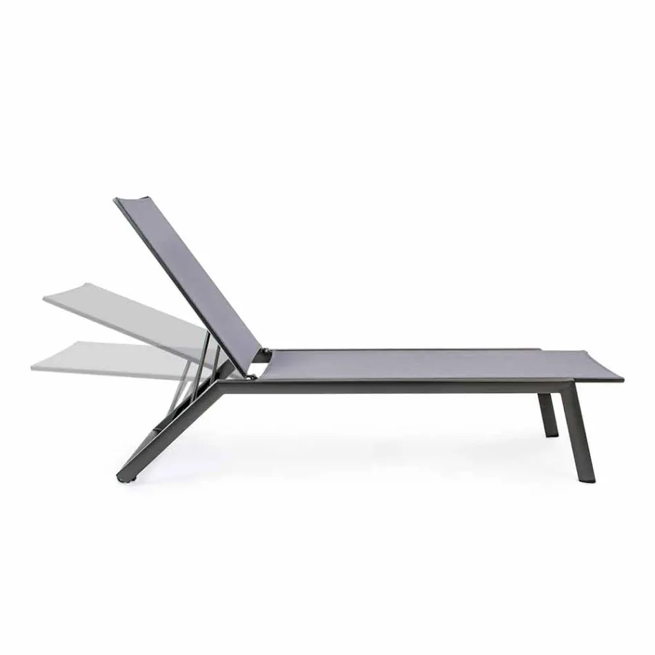 Reclining Outdoor Lounger with Aluminum and Textilene Wheels - Jewel Viadurini