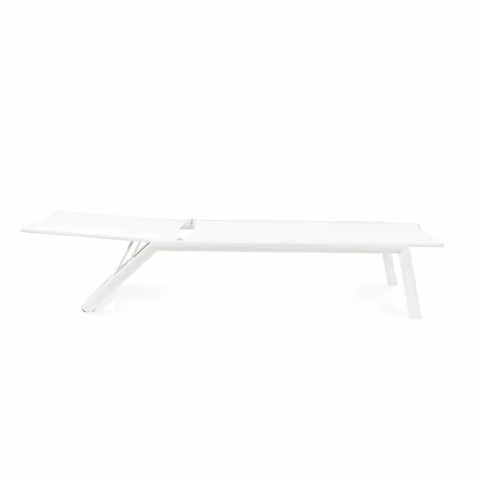 Reclining Outdoor Lounger with Aluminum and Textilene Wheels - Jewel Viadurini