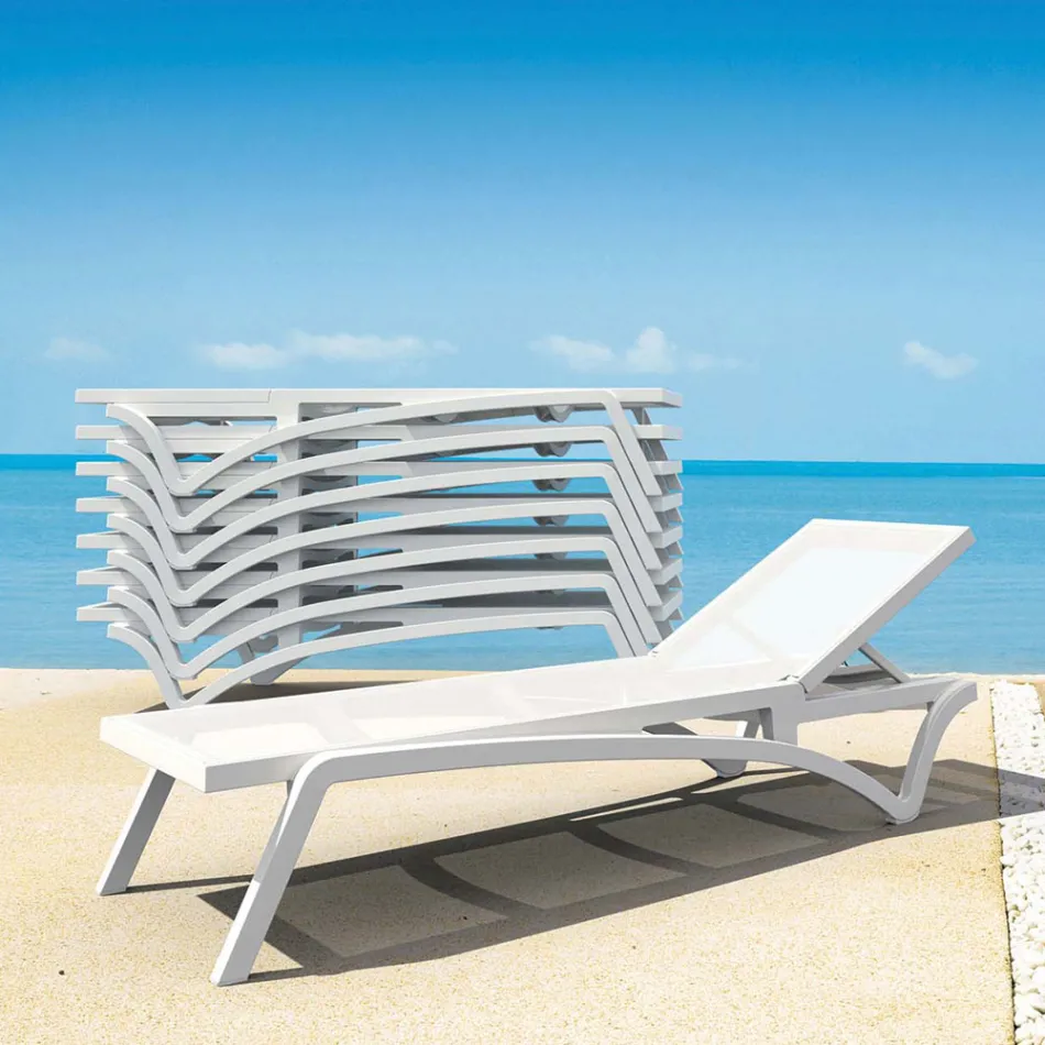 Polypropylene and Colored Textilene Stackable Garden Sunbed - Artelia Viadurini