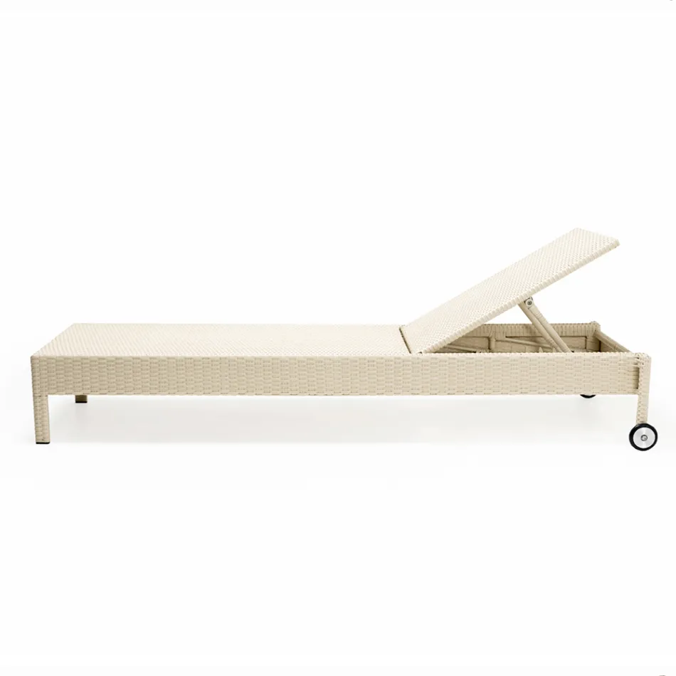 Poly Rattan Garden Lounger with Wheels - Sunbathe Viadurini