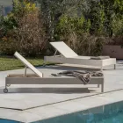 Poly Rattan Garden Lounger with Wheels - Sunbathe Viadurini
