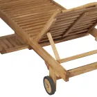 Teak Garden Lounger with Removable Table and Wheels - Oasi Viadurini
