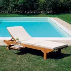 Teak Garden Lounger with Removable Table and Wheels - Oasi Viadurini