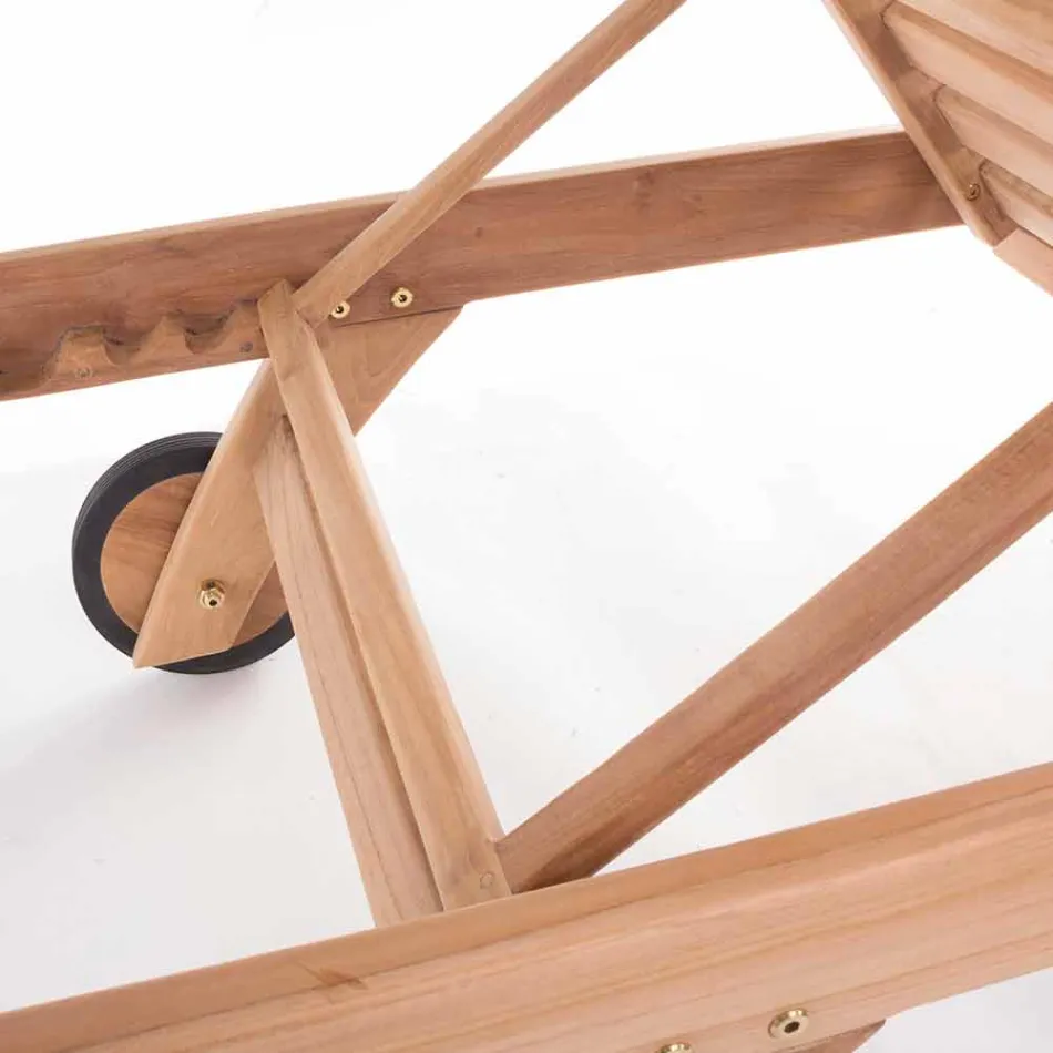 Modern Reclining Garden Lounger with Wheels in Teak Wood - Canary Viadurini