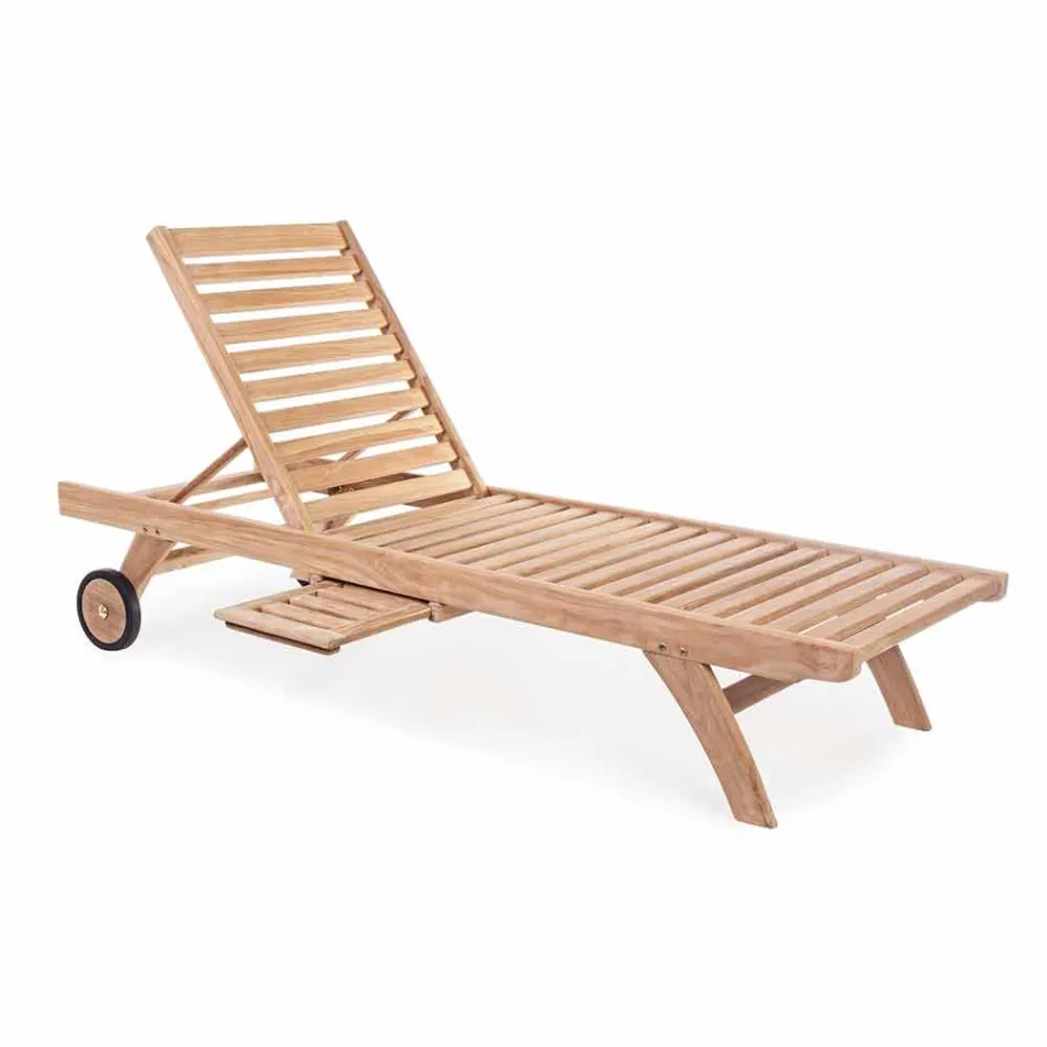 Modern Reclining Garden Lounger with Wheels in Teak Wood - Canary Viadurini