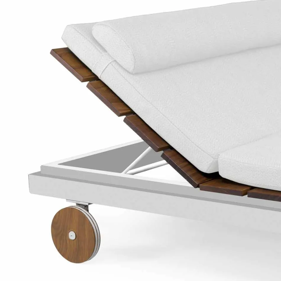 Outdoor Double Bed in White or Black Aluminum and Wood - Cynthia Viadurini