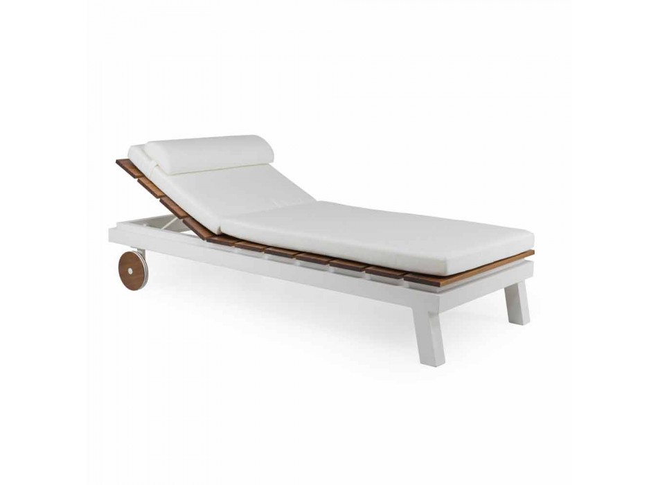 Outdoor Double Bed in White or Black Aluminum and Wood - Cynthia Viadurini