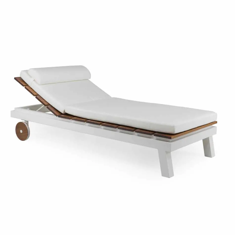 Outdoor Double Bed in White or Black Aluminum and Wood - Cynthia Viadurini