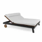 Outdoor Double Bed in White or Black Aluminum and Wood - Cynthia Viadurini