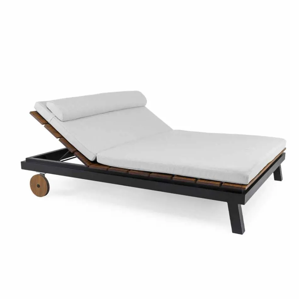 Outdoor Double Bed in White or Black Aluminum and Wood - Cynthia Viadurini