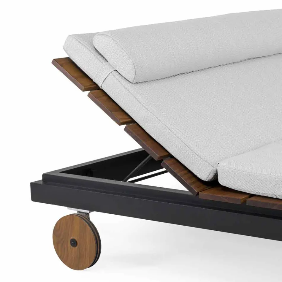 Outdoor Double Bed in White or Black Aluminum and Wood - Cynthia Viadurini