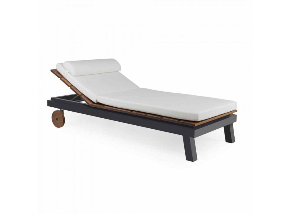 Outdoor Double Bed in White or Black Aluminum and Wood - Cynthia Viadurini