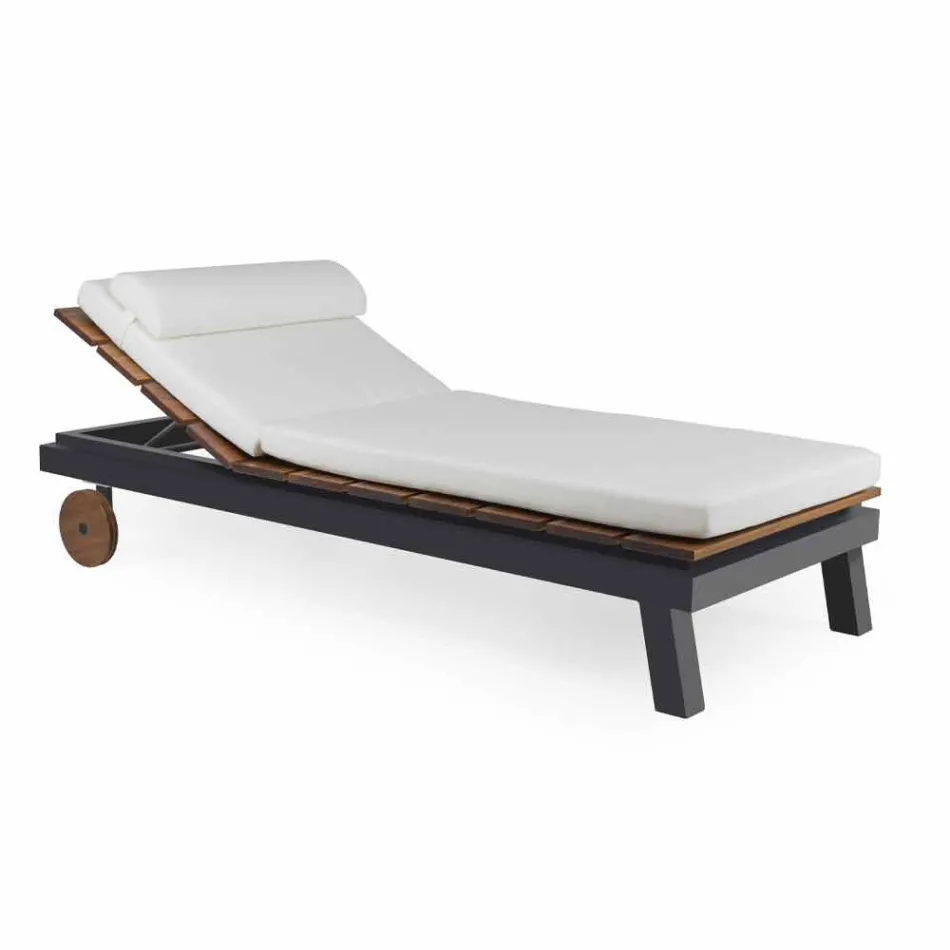 Outdoor Double Bed in White or Black Aluminum and Wood - Cynthia Viadurini