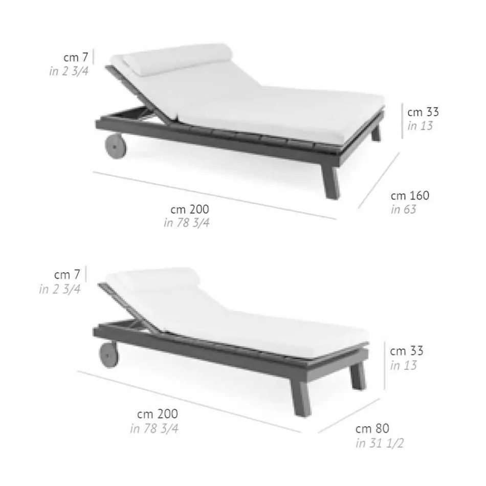 Outdoor Double Bed in White or Black Aluminum and Wood - Cynthia Viadurini