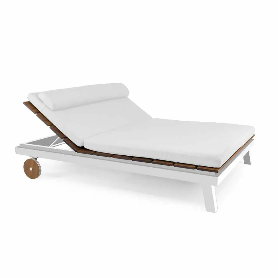 Outdoor Double Bed in White or Black Aluminum and Wood - Cynthia Viadurini