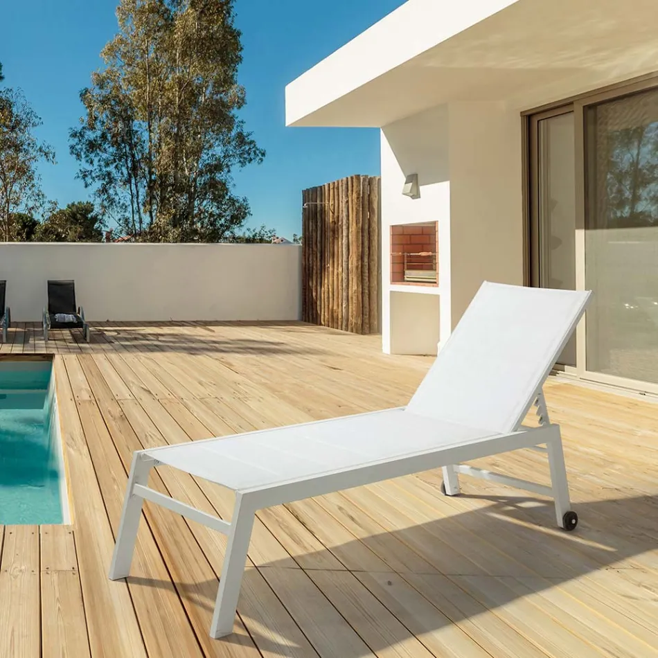 Modern Garden Sunbed in Aluminum with Wheels for Outdoors - Franz Viadurini