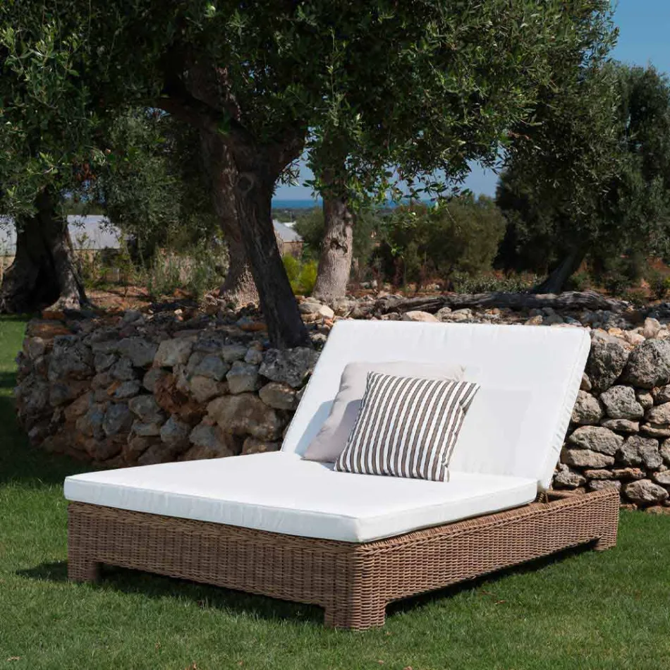 Single or Double Outdoor Sun Lounger in Luxury Synthetic Rattan - Yves Viadurini