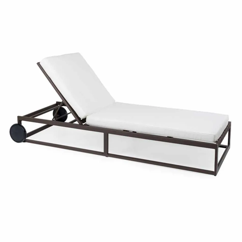 Garden Sun Lounger in Aluminum, Wheels and Reclining Backrest - Julie Viadurini