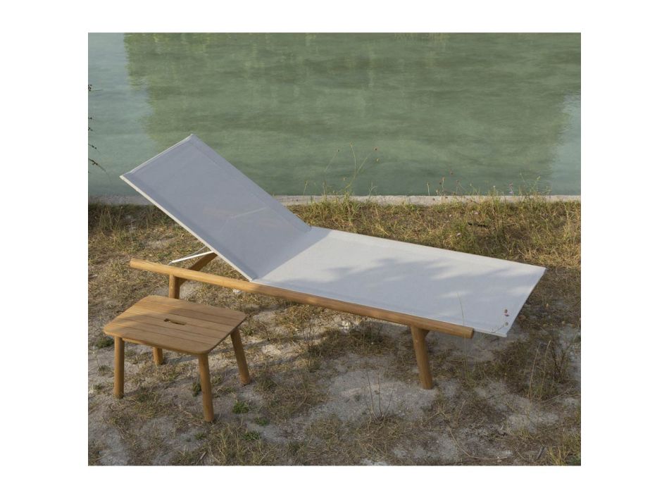 Adjustable Outdoor Sunbed in Teak and Textilene Made in Italy - Liberato Viadurini
