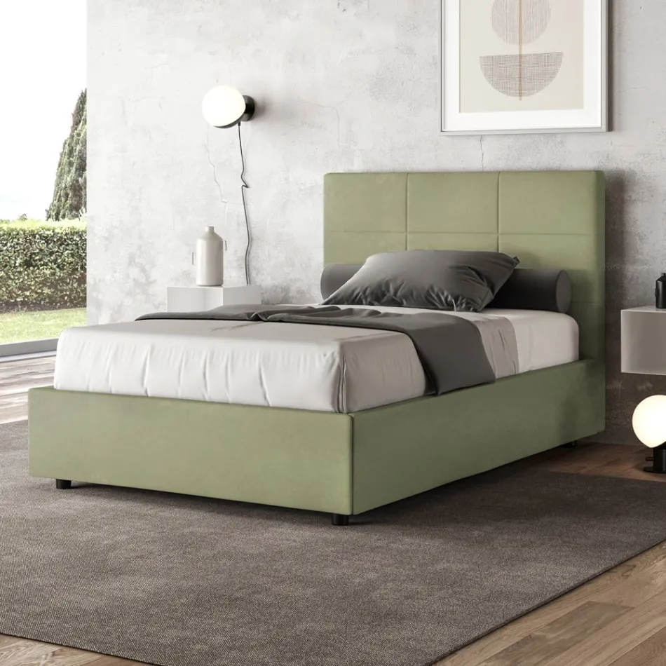 120x200 cm Bed with Rectangle Headboard in Microfiber Made in Italy - Brina Viadurini