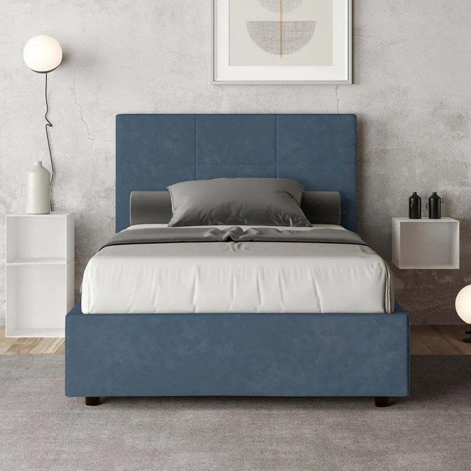 120x200 cm Bed with Rectangle Headboard in Microfiber Made in Italy - Brina Viadurini