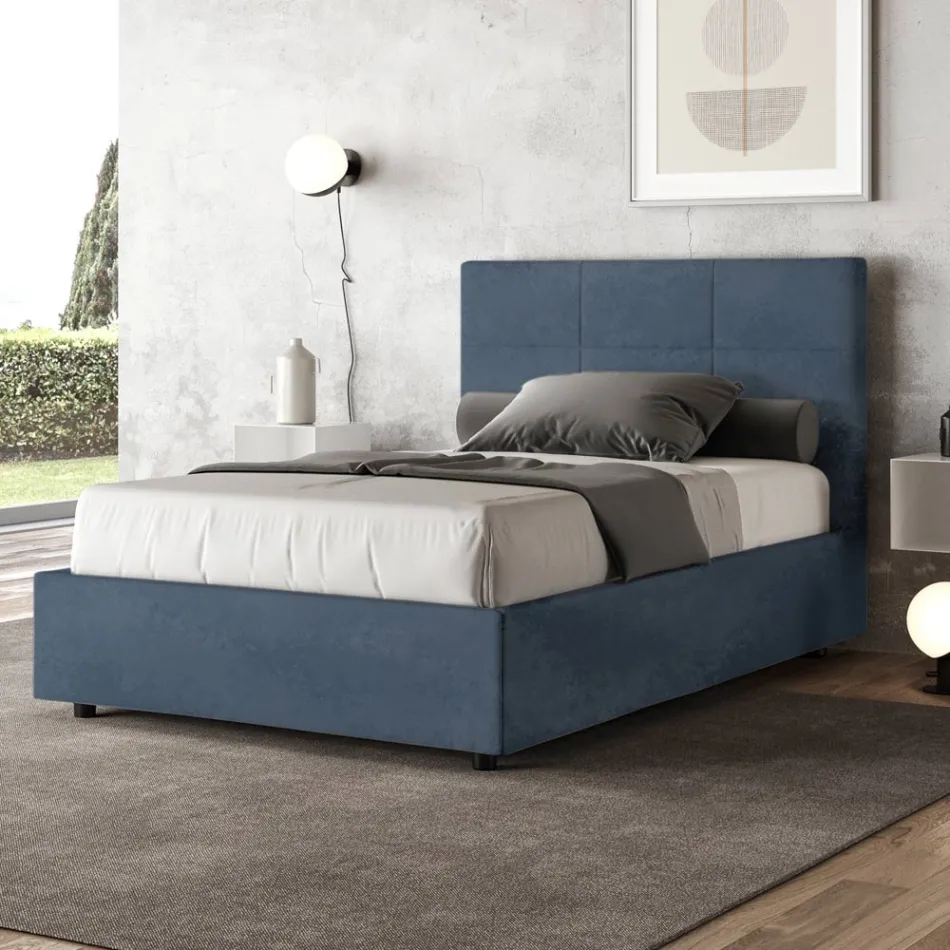 120x200 cm Bed with Rectangle Headboard in Microfiber Made in Italy - Brina Viadurini