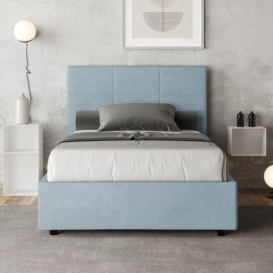 120x200 cm Bed with Rectangle Headboard in Microfiber Made in Italy - Brina Viadurini