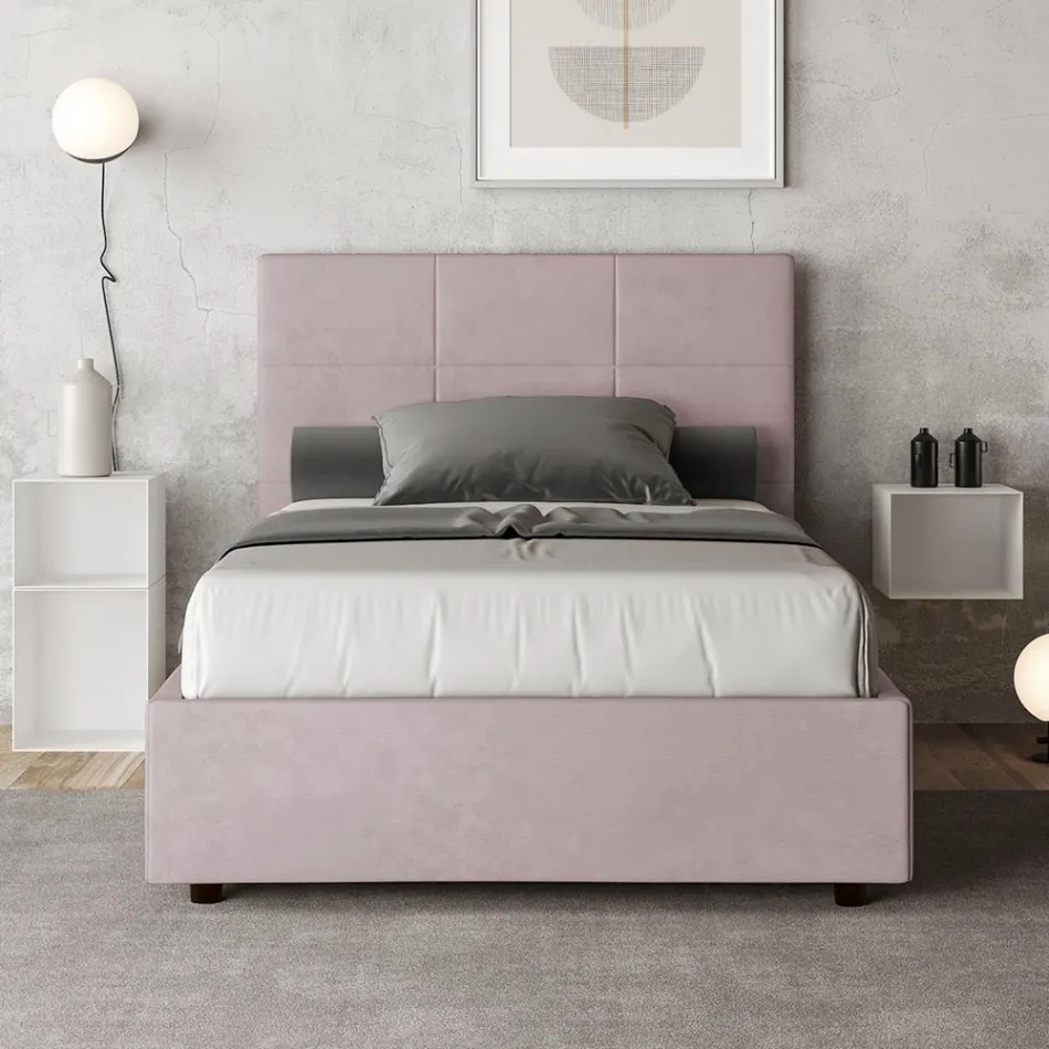 120x200 cm Bed with Rectangle Headboard in Microfiber Made in Italy - Brina Viadurini